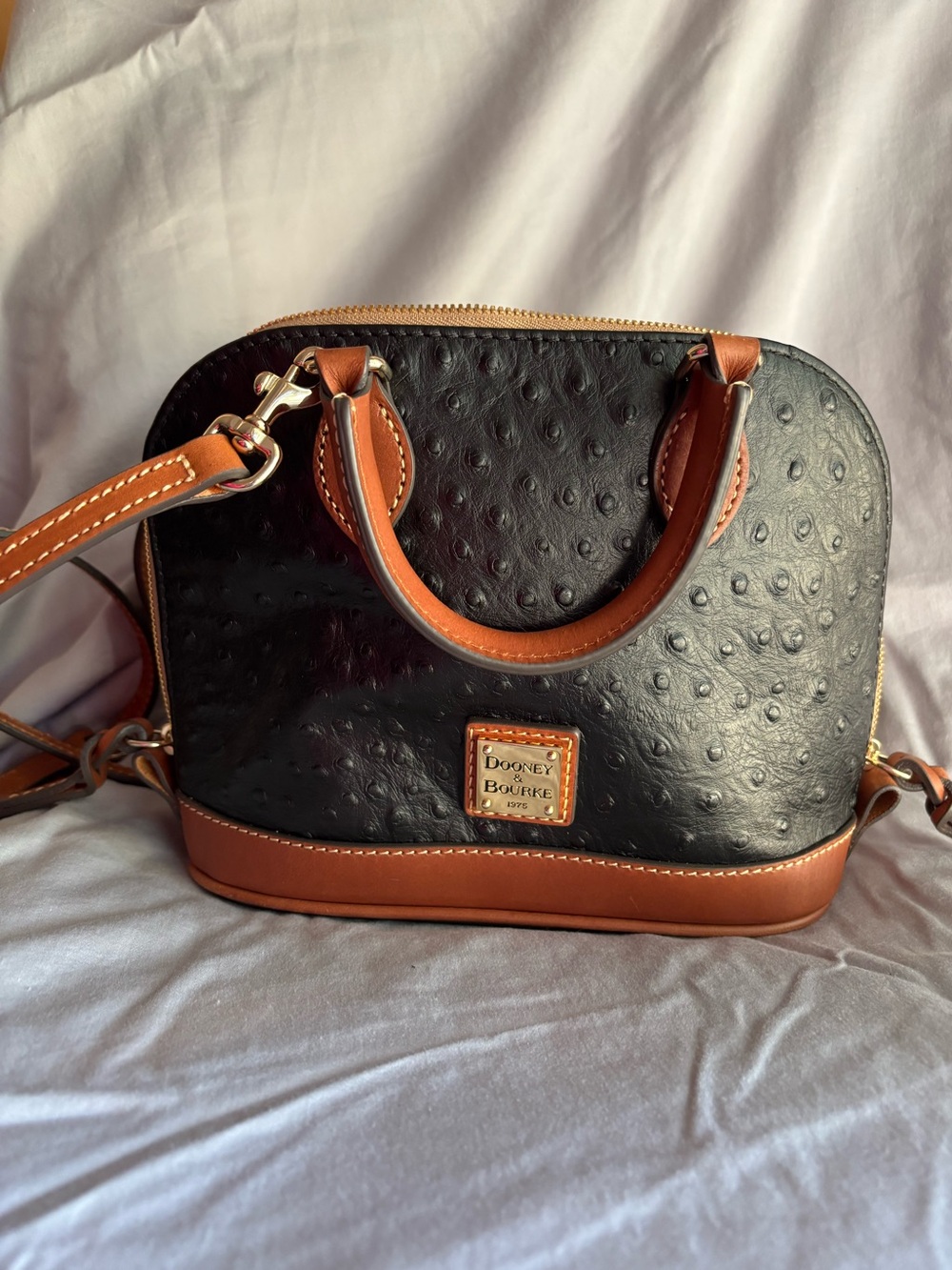 Dooney & Bourke Ostrich Bitsy Bag Satchel-black - Picture 10 of 13